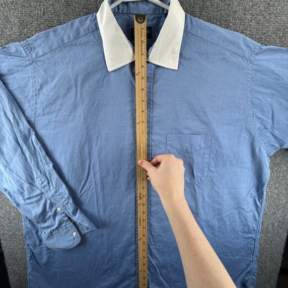 Gitman Bros Contrast Collar Cotton 18 36 Blue Men Shirt Solid Long Sleeve Pocket - Picture 5 of 13